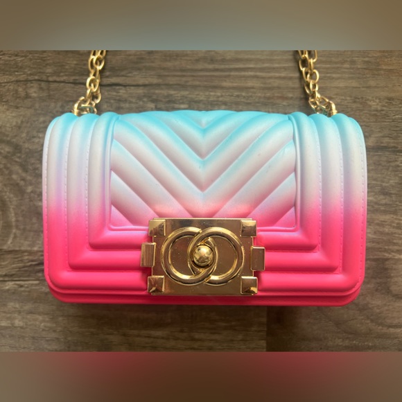 Jelly Gradient Pink and Blue Chain Shoulder Bag - Picture 2 of 5